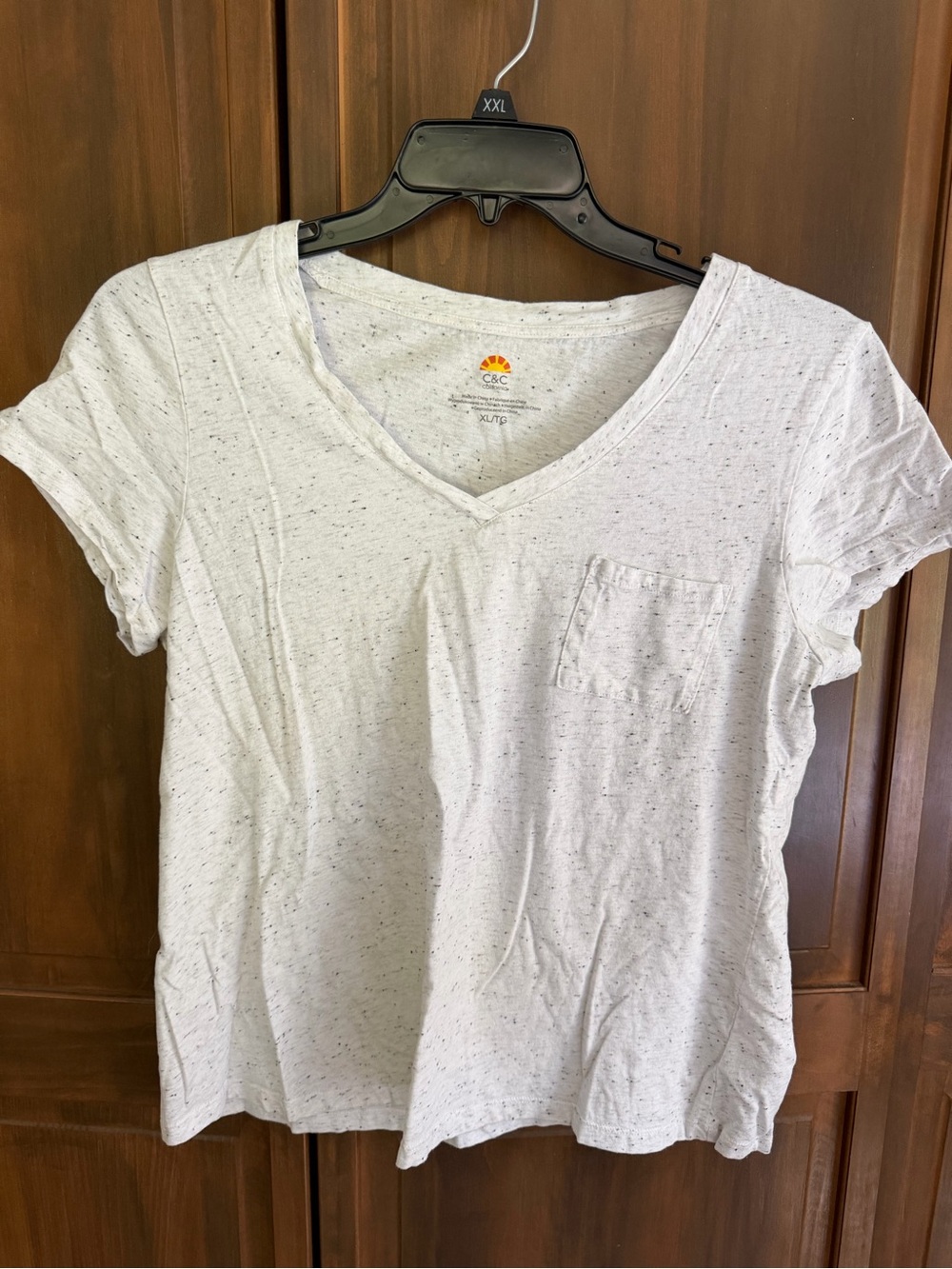 C&C California Speckled White V-Neck Pocket Tee